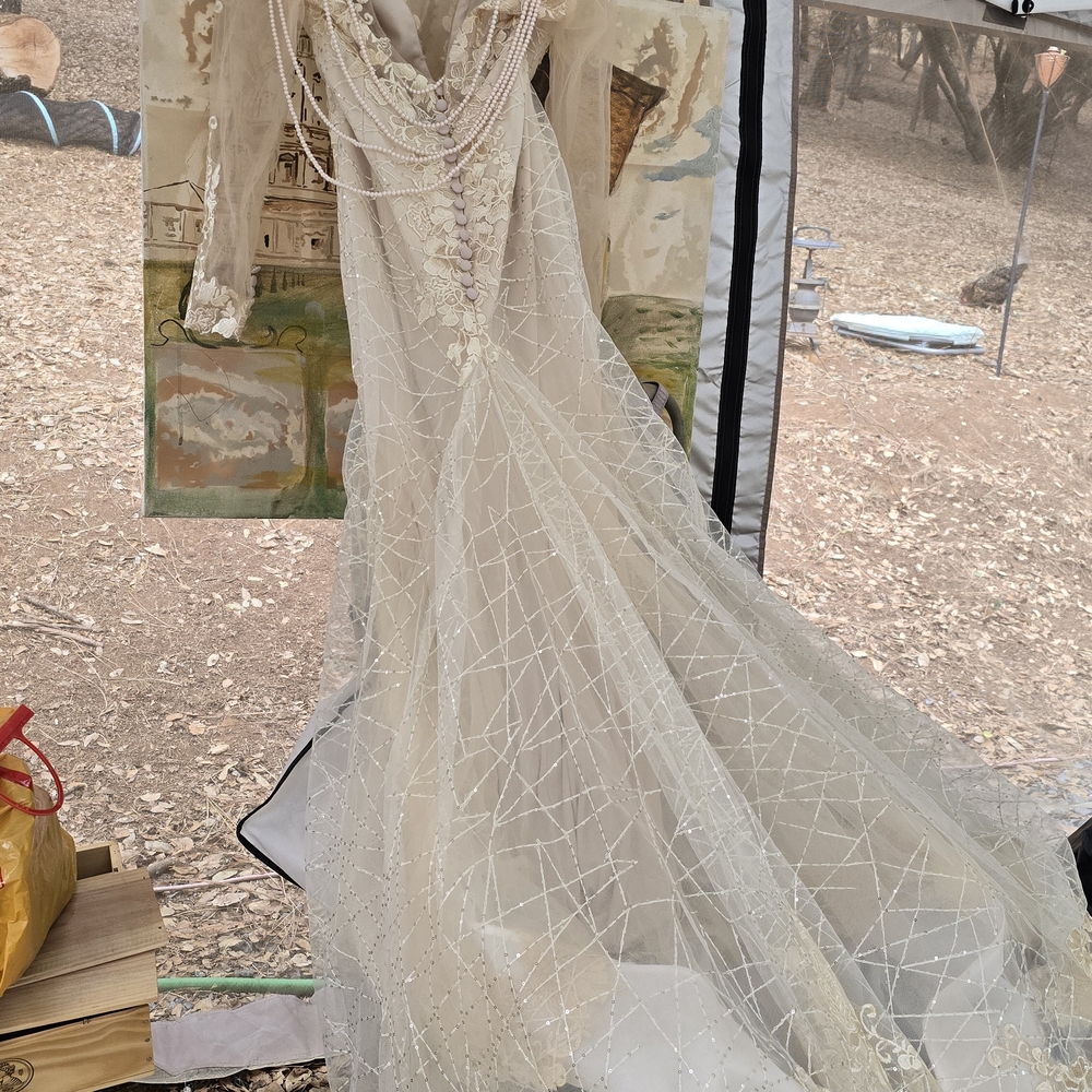 Intricate Beaded Wedding Dress in Cream